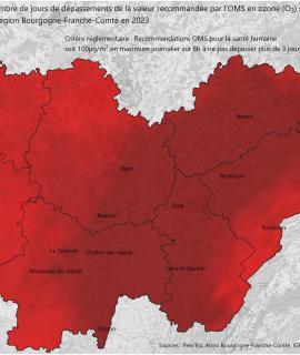 Ozone 2023 - Nombre de jours de dépassements (OMS)