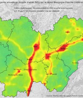 Dioxyde d'azote 2023 - Moyenne annuelle (OMS)