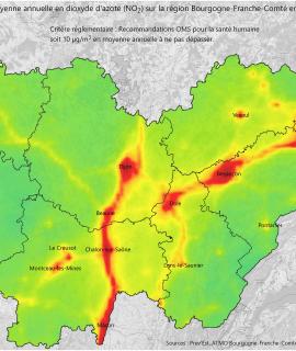 Dioxyde d'azote 2022 - Moyenne annuelle (OMS)