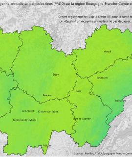 Particules fines PM10 2022 - Moyenne annuelle (UE)