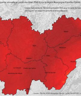 Particules fines PM2,5 2022 - Moyenne annuelle (OMS)