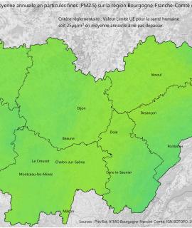 Particules fines PM2,5 2022 - Moyenne annuelle (UE)
